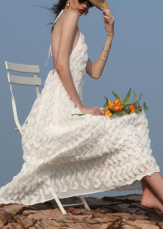 Novelty White Backless Lace Up Chiffon Long Dress Sleeveless XX033 SH-LF-SDL240611