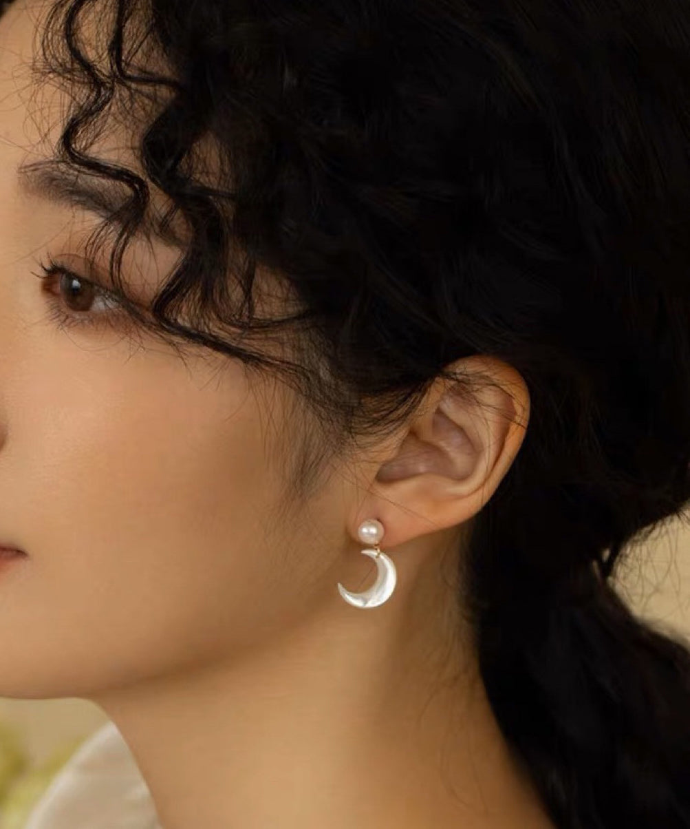 Copper White Novelty Overgild Stud Moon Earrings Pearl FashionChic