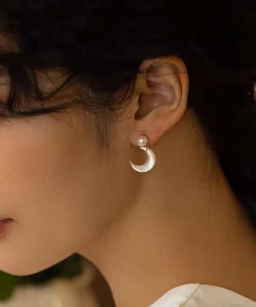 Copper White Novelty Overgild Stud Moon Earrings Pearl FashionChic