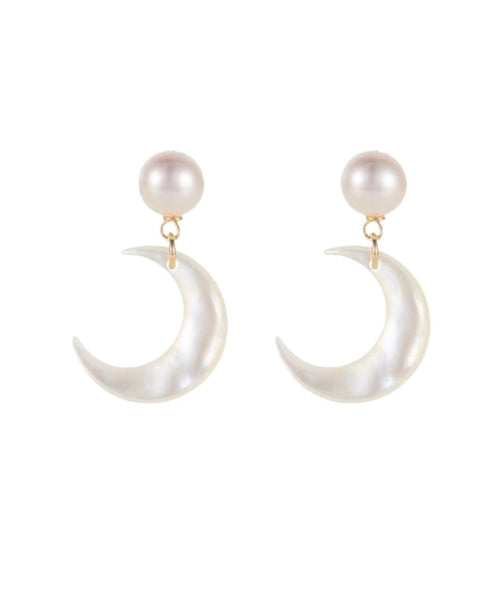 Copper White Novelty Overgild Stud Moon Earrings Pearl FashionChic