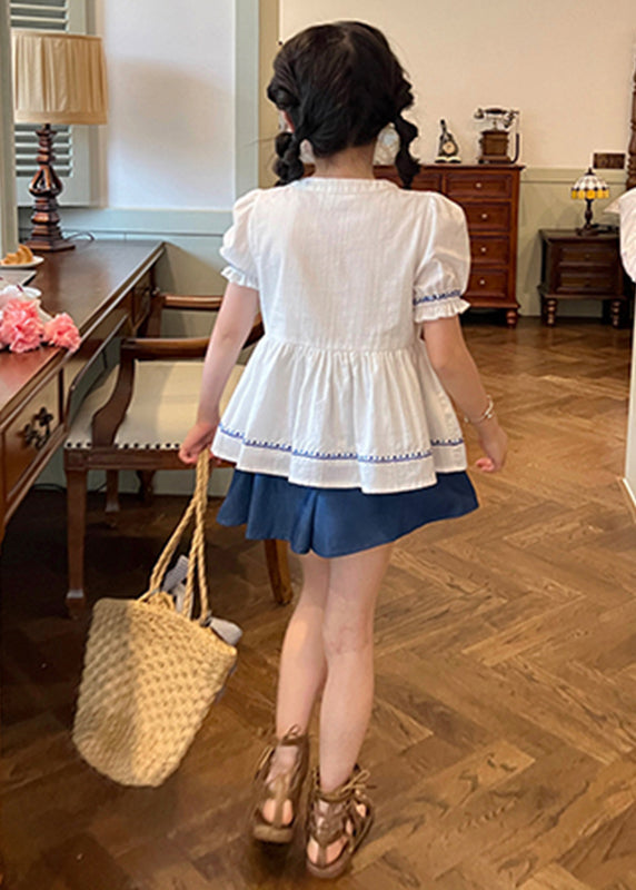 Novelty White Embroideried Patchwork Lace Tie Kids Shirt And Shorts Two Pieces Set Summer SS1031 MM-RCTZ-TPGIEC240601