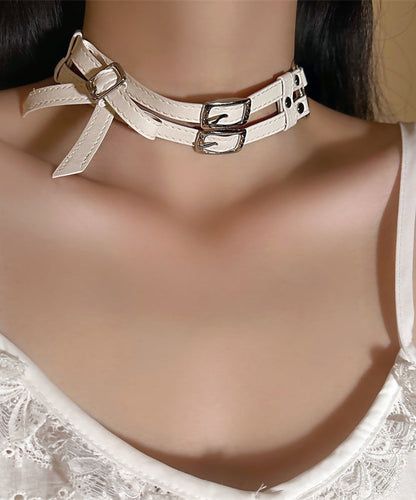Novelty White Leather Patchwork Stainless Steel Bow Choker YR015 ABC