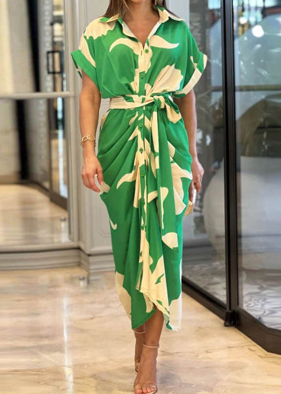 Cotton Summer Yellow Tie Novelty Dress Print Waist Shirts FashionChic