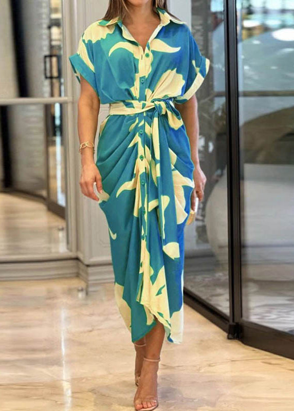 Cotton Summer Yellow Tie Novelty Dress Print Waist Shirts FashionChic