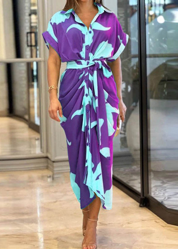 Cotton Summer Yellow Tie Novelty Dress Print Waist Shirts FashionChic