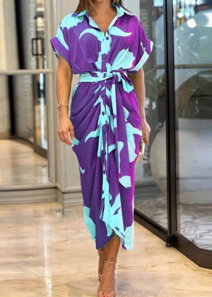 Cotton Summer Yellow Tie Novelty Dress Print Waist Shirts FashionChic