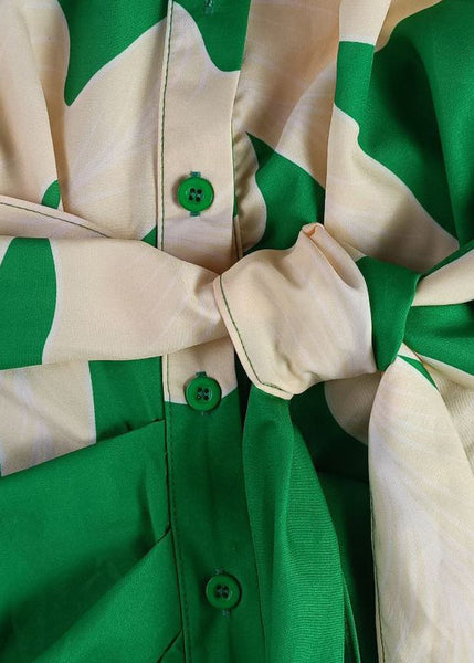 Cotton Summer Yellow Tie Novelty Dress Print Waist Shirts FashionChic