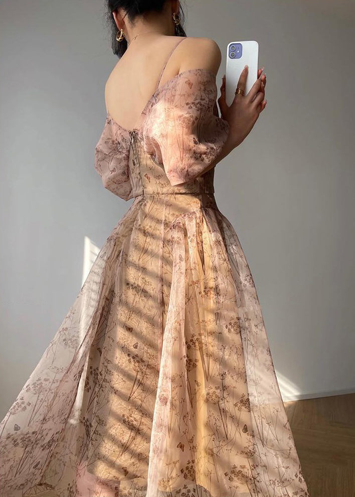 Novelty Zippered Print Chiffon Spaghetti Strap Dress Summer XX082 SH-LF-SDL240611