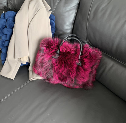 Real Multicolour Silver Fox Fur Handbag F4164 Furdela Wholesale