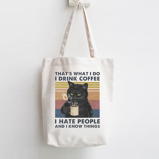 That's What I Do Alphabet Cat Graphic Canvas Shoulder Bag Tote Women's Bags cc29 Furdela