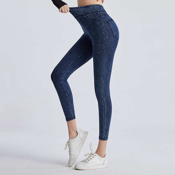 Women Casual Plain High Stretch Blue Tight Leggings  QS71 Furdela
