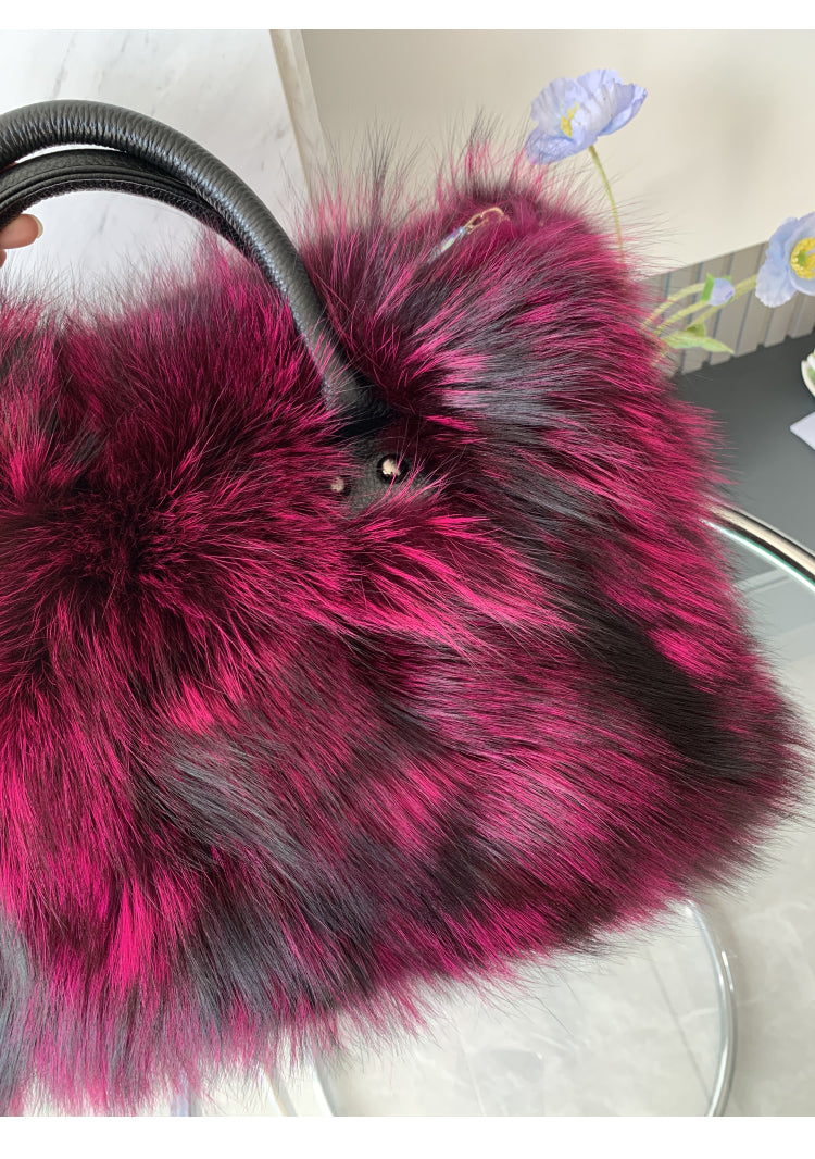 Real Multicolour Silver Fox Fur Handbag F4164 Furdela Wholesale