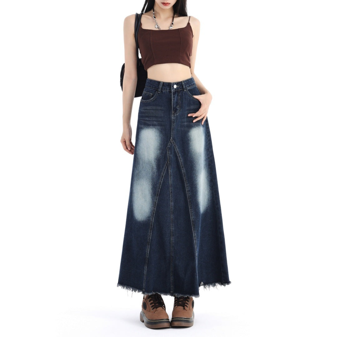 Elegant Gradient Color Patchwork Exra Large Hem Denim Skirt Spring JK1070 Ada Fashion