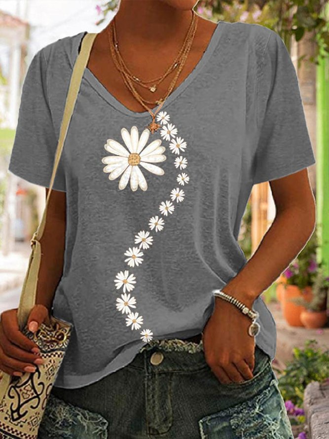 Crew Neck Casual Daisy Loose T-Shirt AH628 Furdela