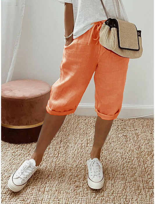 Orange Buttoned Solid Casual Pants FE1003 Furdela