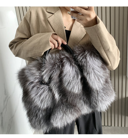 Real Multicolour Silver Fox Fur Handbag F4164 Furdela Wholesale