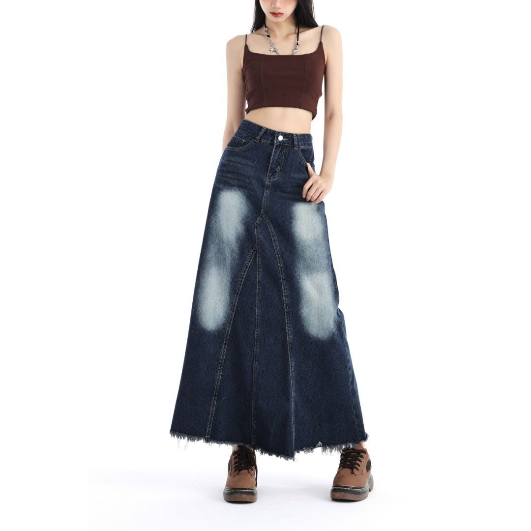 Elegant Gradient Color Patchwork Exra Large Hem Denim Skirt Spring JK1070 Ada Fashion