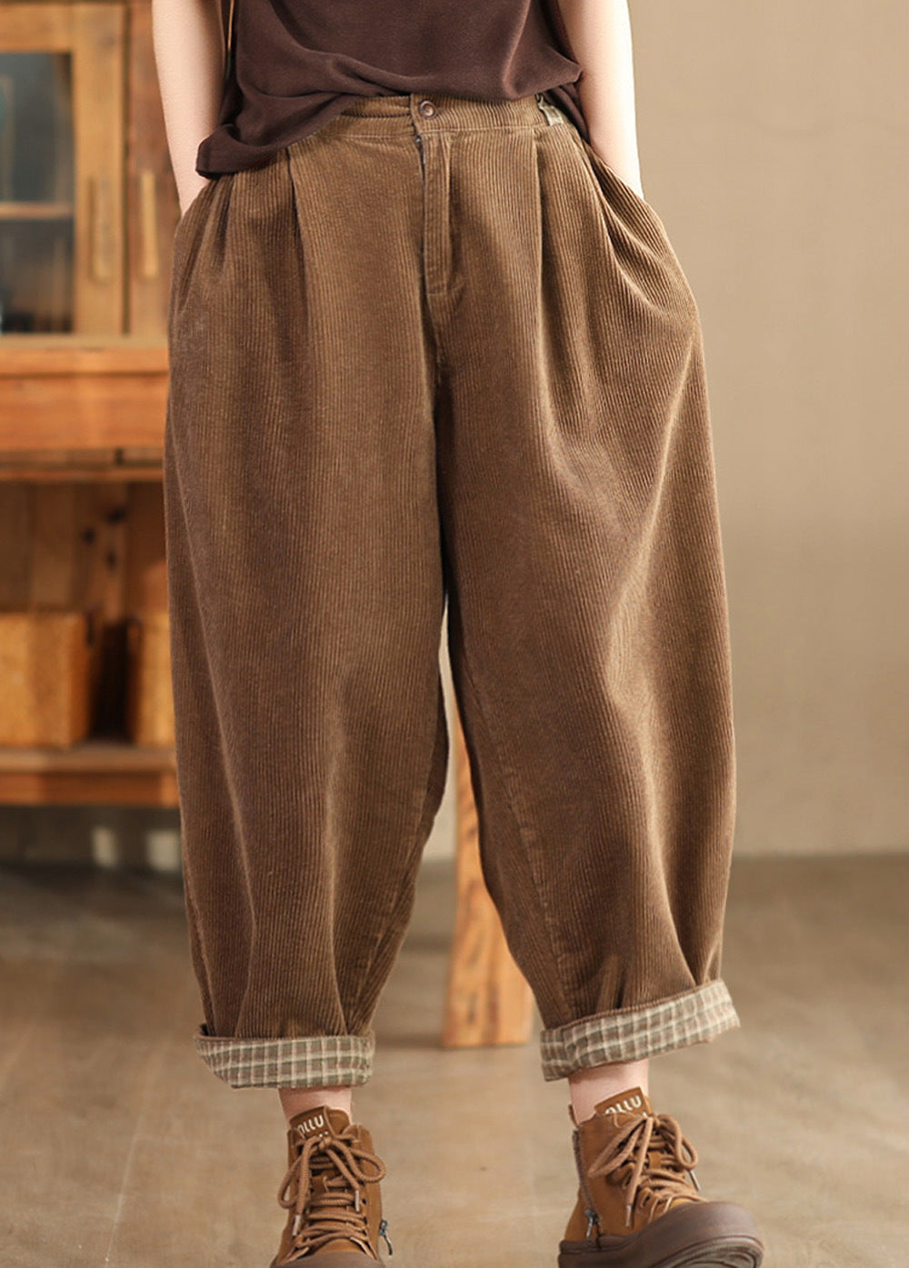 Women Summer Solid Linen Button Harem Pants CO1003 Ada Fashion