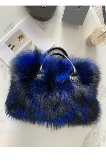 Real Multicolour Silver Fox Fur Handbag F4164 Furdela Wholesale