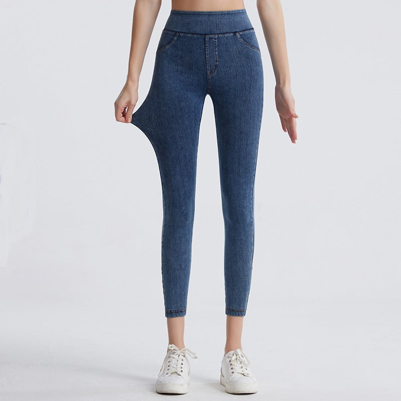 Women Casual Plain High Stretch Blue Tight Leggings  QS71 Furdela