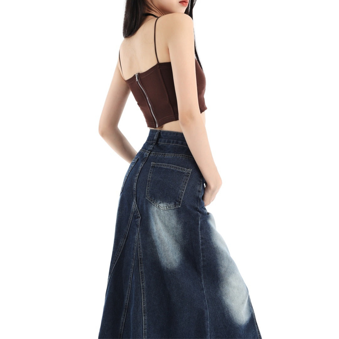 Elegant Gradient Color Patchwork Exra Large Hem Denim Skirt Spring JK1070 Ada Fashion