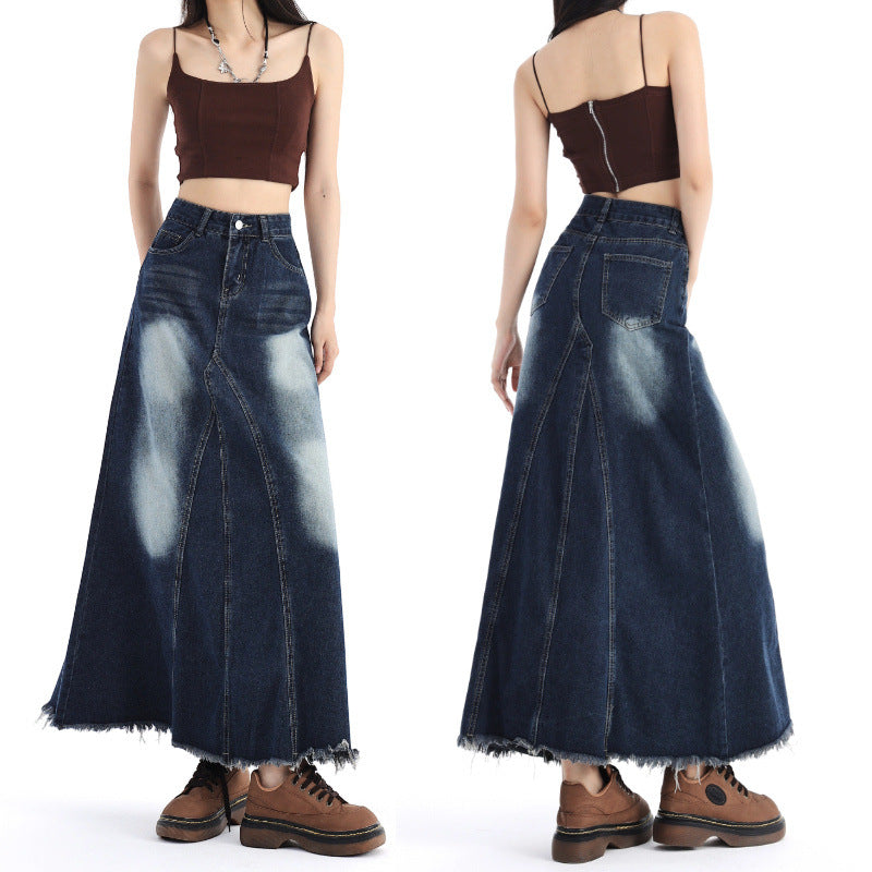 Elegant Gradient Color Patchwork Exra Large Hem Denim Skirt Spring JK1070 Ada Fashion