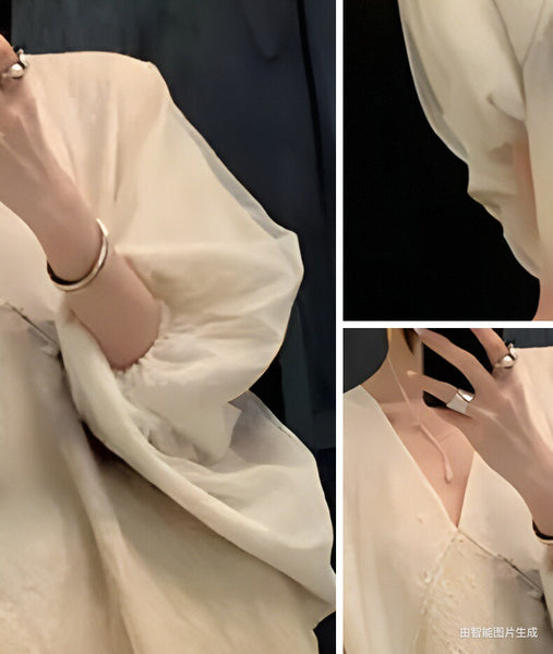 Original Design V Neck Print Patchwork Cotton Dresses Lantern Sleeve WW1001 Ada Fashion