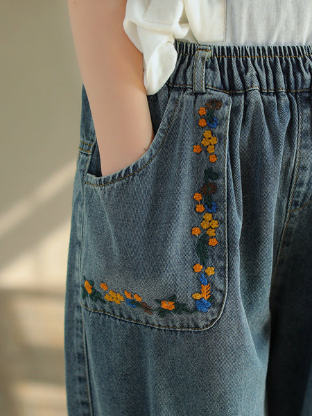 Vintage Ripped Embroidered Denim Harem Pants OP1025 QXH