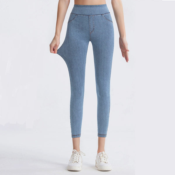 Women Casual Plain High Stretch Blue Tight Leggings  QS71 Furdela