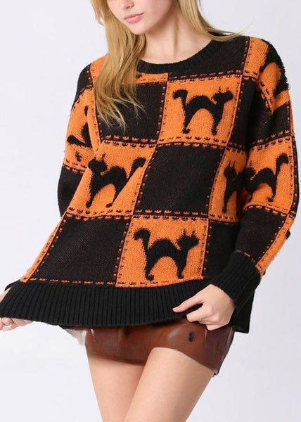 Orange Animal Cozy Knit Sweater O Neck Fall AE1027 OM-HW240901