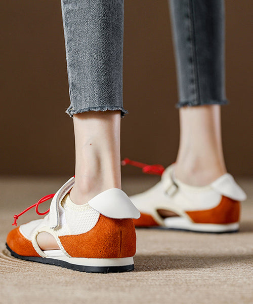 Flat Splicing Women Breathable Shoes Orange Mesh Boutique FashionChic