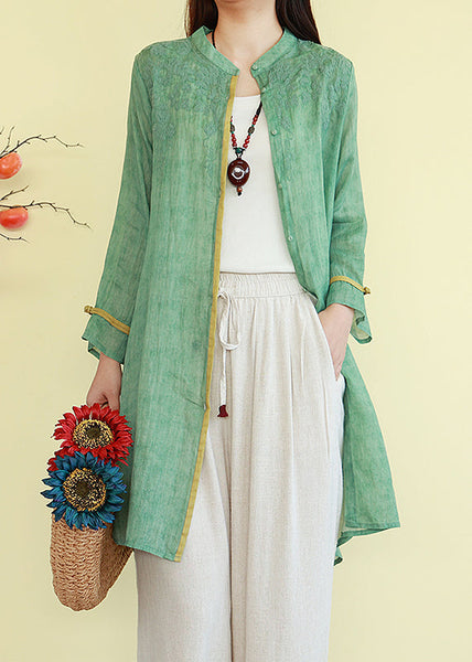 Linen O-Neck Shirts Loose Button Fall Orange FashionChic