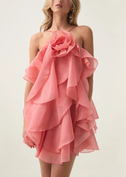 Spaghetti Floral Dress Orange Strap Cold Cotton Sleeveless FashionChic