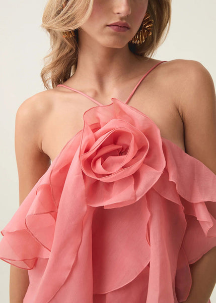 Spaghetti Floral Dress Orange Strap Cold Cotton Sleeveless FashionChic