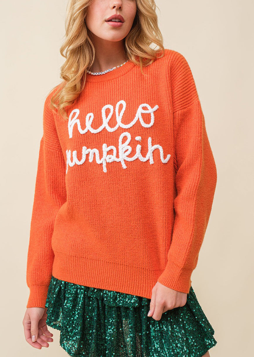 Orange Hollow Out Knit Sweaters O-Neck Long Sleeve AE1010 OM-HW240901