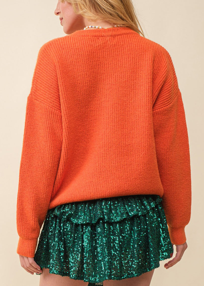 Orange Hollow Out Knit Sweaters O-Neck Long Sleeve AE1010 OM-HW240901