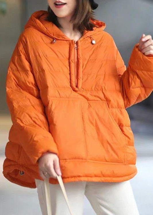 Orange Hooded Zippered Pockets Winter Duck Down Long Sleeve Down Jacket QS053 WT-WG-DJK210914