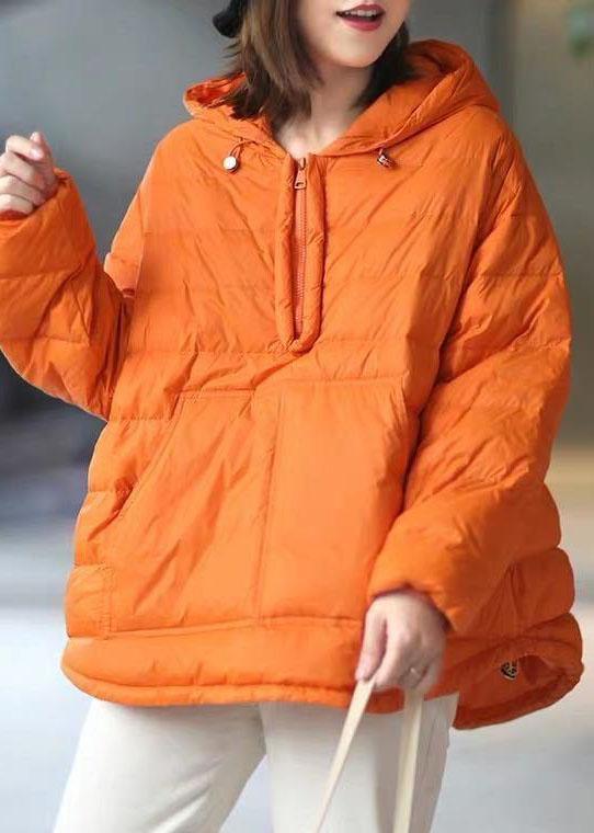 Orange Hooded Zippered Pockets Winter Duck Down Long Sleeve Down Jacket QS053 WT-WG-DJK210914