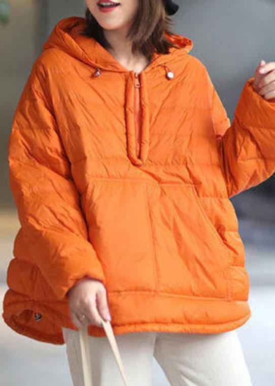 Orange Hooded Zippered Pockets Winter Duck Down Long Sleeve Down Jacket QS053 WT-WG-DJK210914