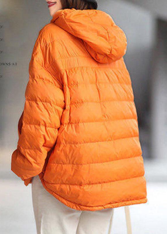 Orange Hooded Zippered Pockets Winter Duck Down Long Sleeve Down Jacket QS053 WT-WG-DJK210914