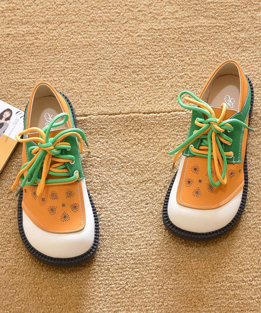 Women Orange Up For Lace Comfy Flat Splicing Shoes FashionChic
