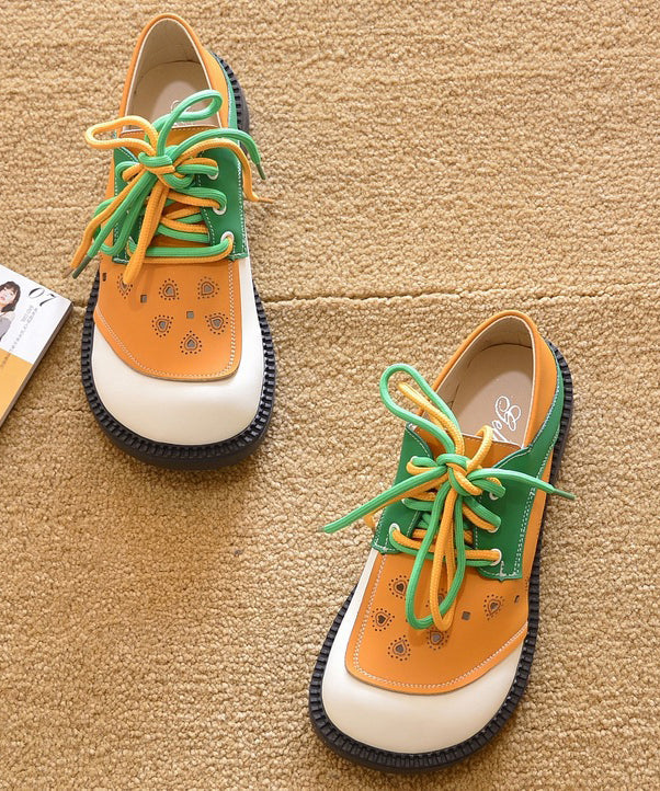 Women Orange Up For Lace Comfy Flat Splicing Shoes FashionChic