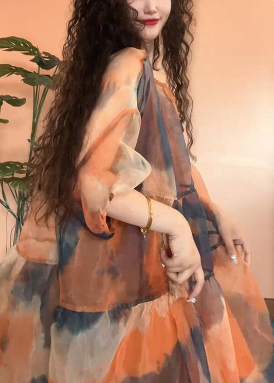 Orange Sleeve Tulle Set Design Pieces Original Two Patchwork Half FashionChic