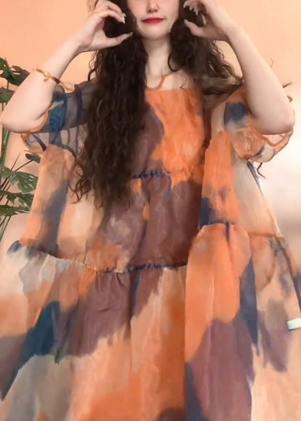 Orange Sleeve Tulle Set Design Pieces Original Two Patchwork Half FashionChic