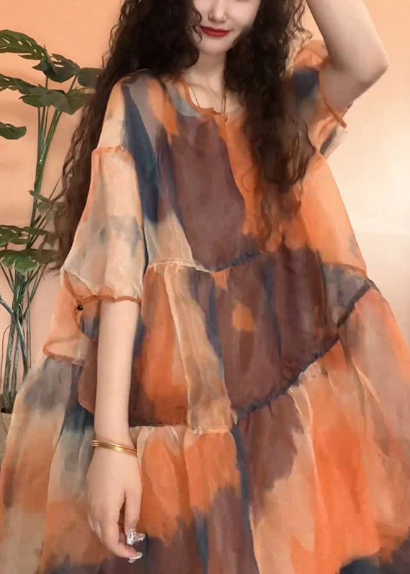 Orange Sleeve Tulle Set Design Pieces Original Two Patchwork Half FashionChic