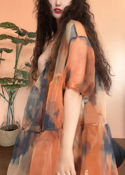 Orange Sleeve Tulle Set Design Pieces Original Two Patchwork Half FashionChic