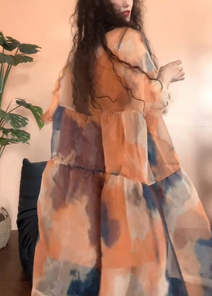 Orange Sleeve Tulle Set Design Pieces Original Two Patchwork Half FashionChic