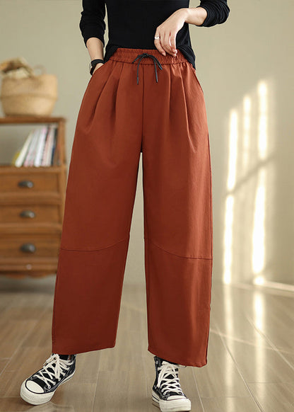 Orange Pockets Loose Cotton Pants Elastic Waist Fall QO047 OM-ZS241008