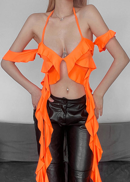 Orange Solid Backless Cotton Tank V Neck Summer KK080 SH-LF-VTP240602