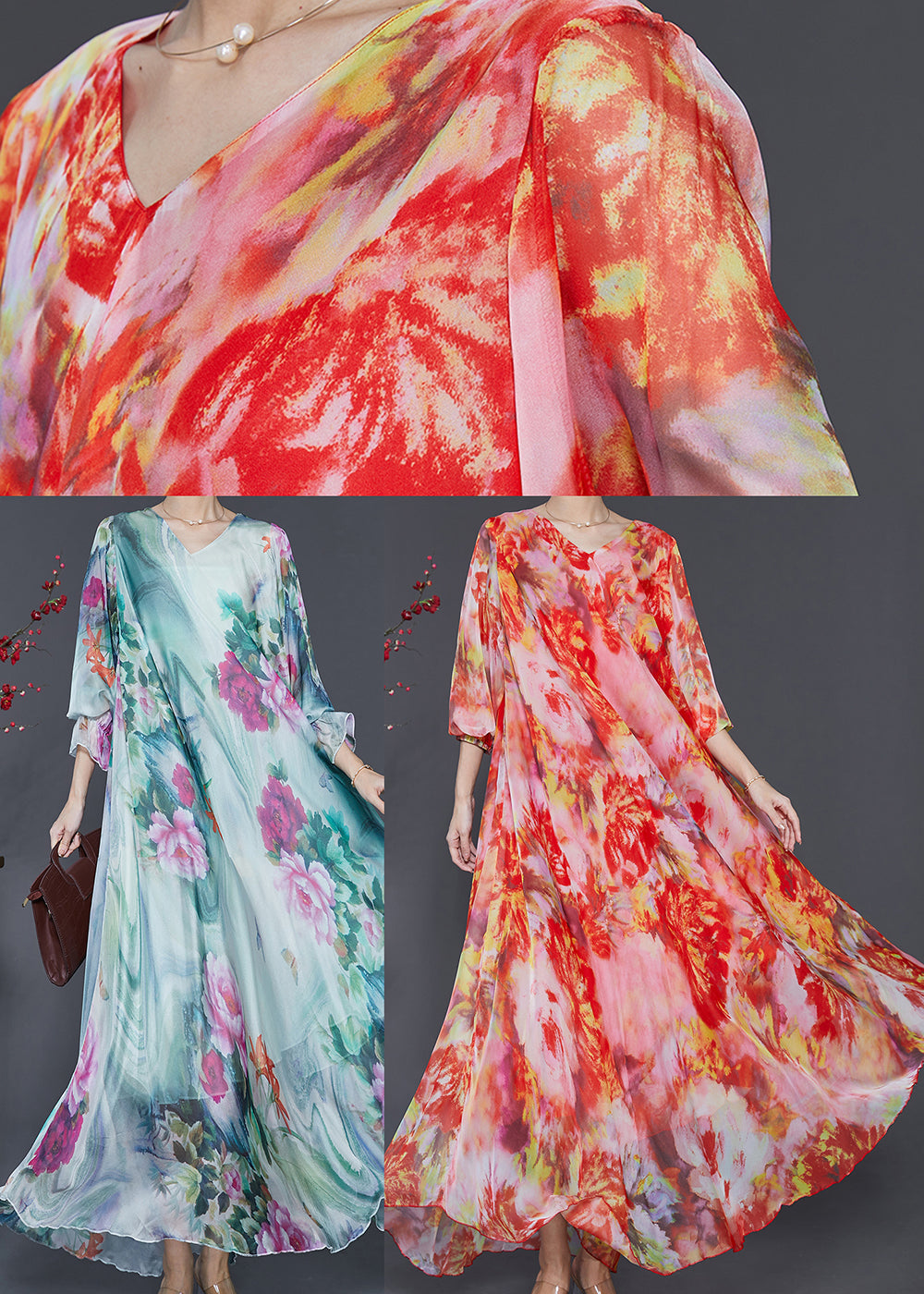 Orange Tie Dye Chiffon Beach Dresses Exra Large Hem Spring SD1102 Ada Fashion